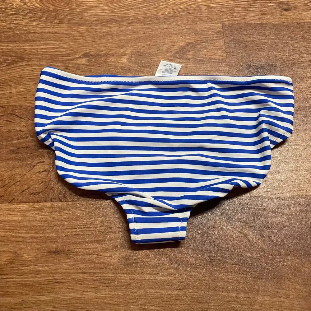 Lands End Girls Hipster Bikini Bottom Blue White Striped Size 16/XL
